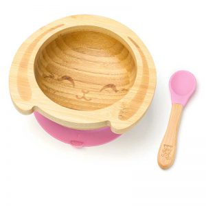 Bambusová miska s přísavkou a lžičkou pro miminka a malé děti