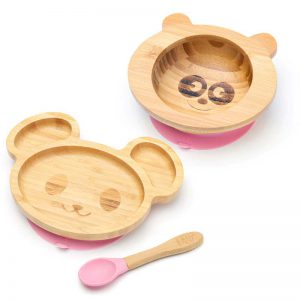 Dětská bambusová sada k jídlu - Myška a Panda, růžová