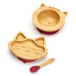 Bambusová jídelní sada na krmení pro miminka – Kočička, červená