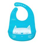Silikonový bryndák s kapsou – Kočka, modrá