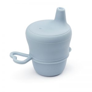 Silikonový netekoucí pohár s víčkem pro děti, šedomodrá, 150 ml