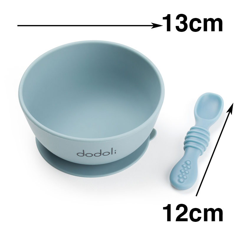 Dodoli Dětská silikonová miska s přísavkou a lžičkou – bez BPA, pro děti a miminka, 300 ml – Šedomodrá – 1