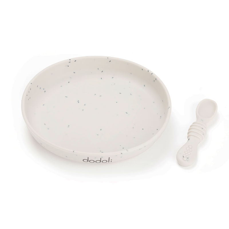 Dodoli Dětský silikonový talíř s přísavkou a lžičkou – bez BPA, pro děti a miminka, 300 ml – Stardust