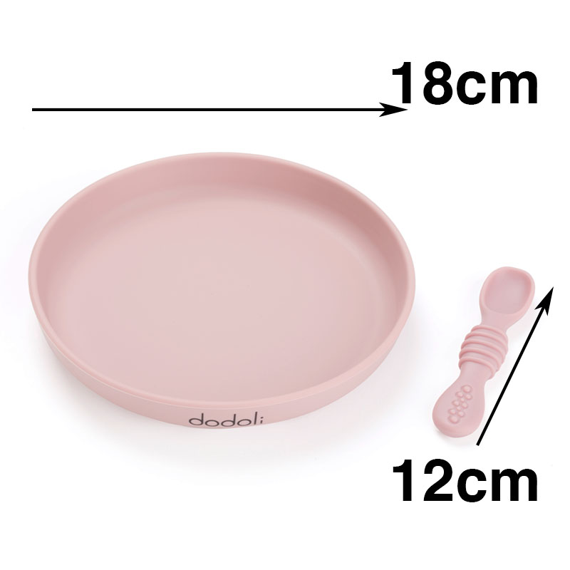 Dodoli Dětský silikonový talíř s přísavkou a lžičkou – bez BPA, pro děti a miminka, 300 ml – Pudrovorůžová – 1
