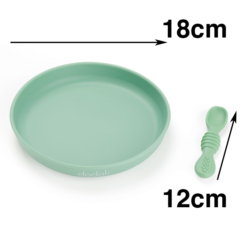 Dodoli Dětský silikonový talíř s přísavkou a lžičkou – bez BPA, pro děti a miminka, 300 ml – Azurovězelená – 1